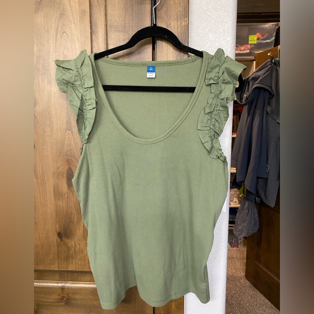 Old Navy Olive Ruffled Tank Top